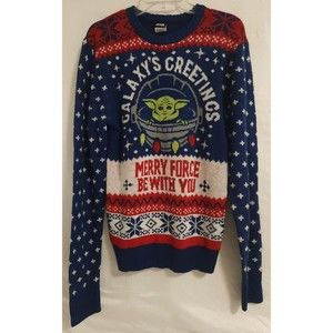 Christmas Sweater Star Wars Mandalorian Child Baby Yoda Galaxy Greeting Medium